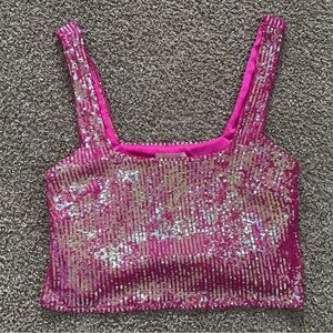 Show Me Your Mumu Crop Top Womens Pink Sequin Size Small